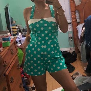 Light Blue Polka Dot 50’s Pinup Romper